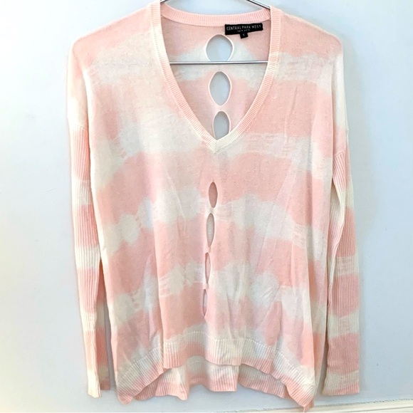 CENTRAL PARK WEST
Tie Dye Cutout V-Neck Pullover, blush and white - Picture 2 of 6